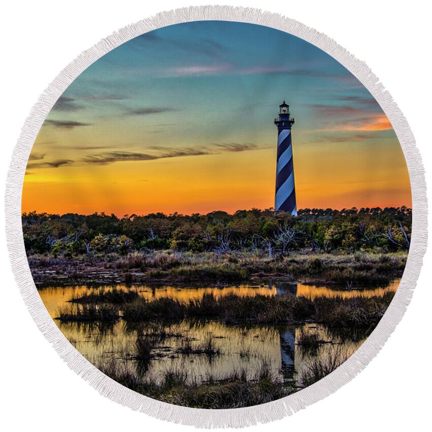 Landscape Round Beach Towel featuring the photograph Cape Hatteras Lighthouse by Donald Brown