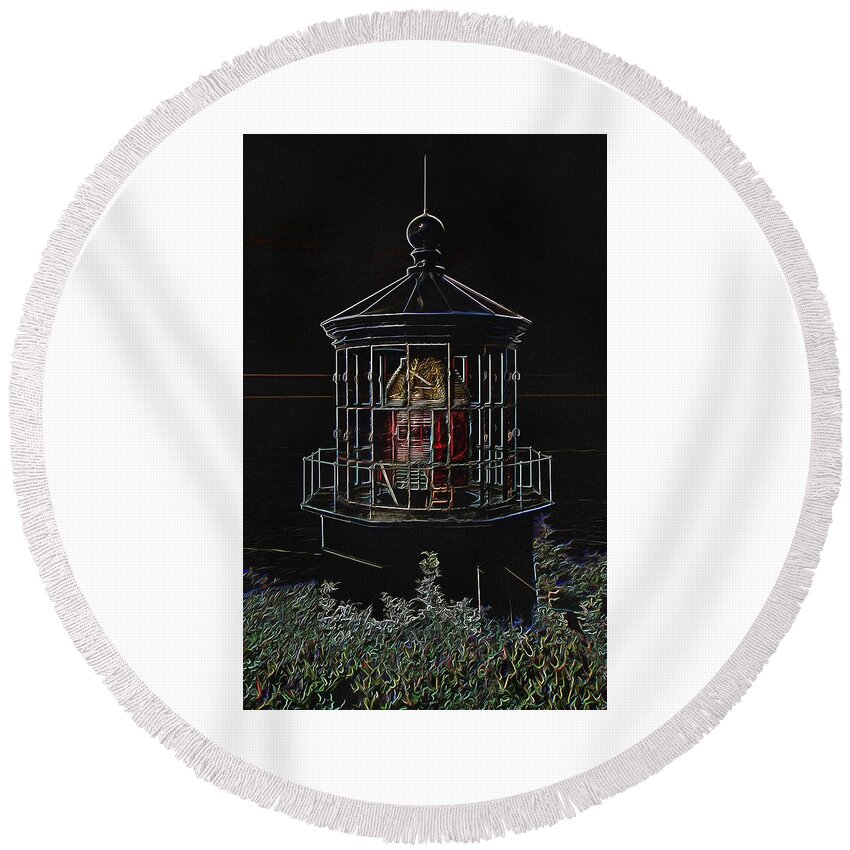 Cape Meares Neon Lighthouse Round Beach Towel featuring the photograph Cape Meares Neon Lighthouse by Thom Zehrfeld