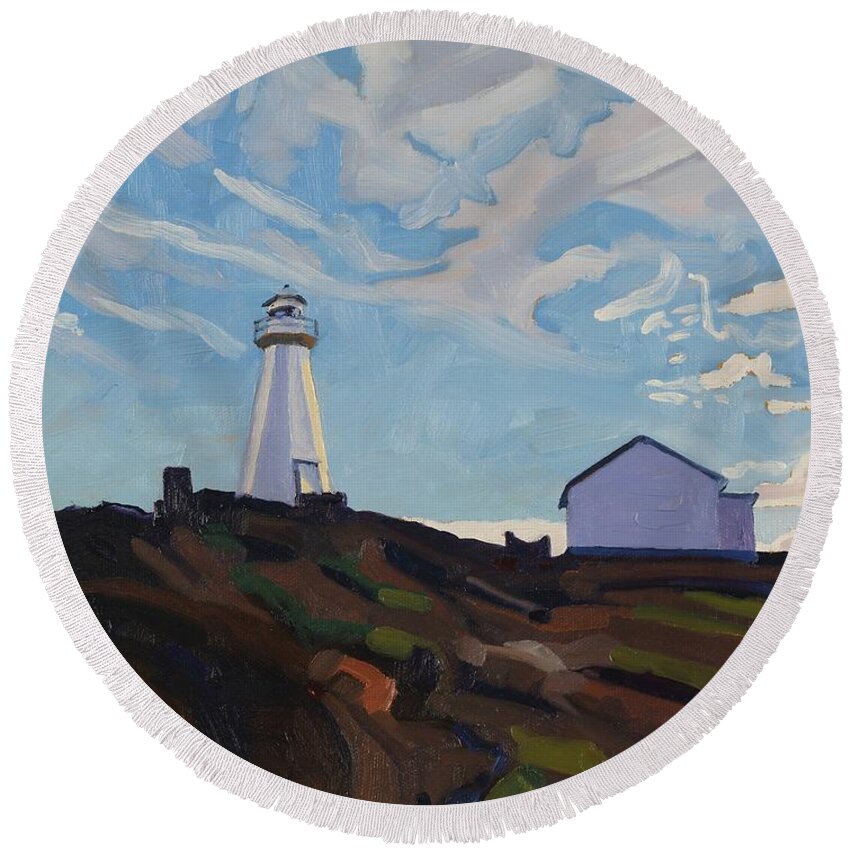 888 Round Beach Towel featuring the painting Cape Spear Light by Phil Chadwick