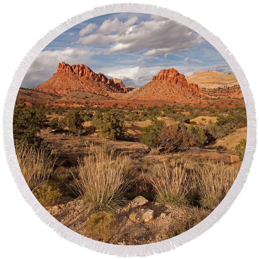 Burr Trail Road Round Beach Towel featuring the photograph Capital Reef National Park by Cindy Murphy - NightVisions