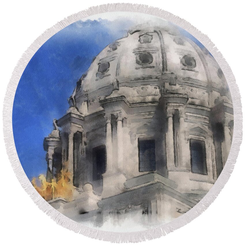 Digital Round Beach Towel featuring the photograph Capitol Dome St Paul Minnesota by Paulette B Wright