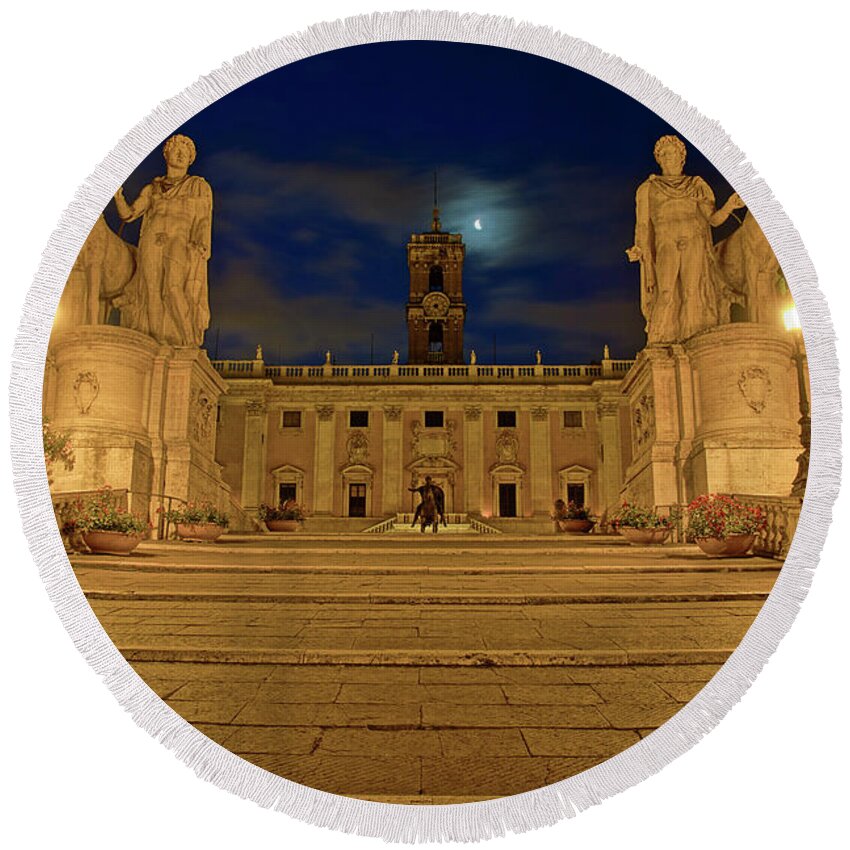 Rome Round Beach Towel featuring the photograph Capitoline Hill by Brian Kamprath