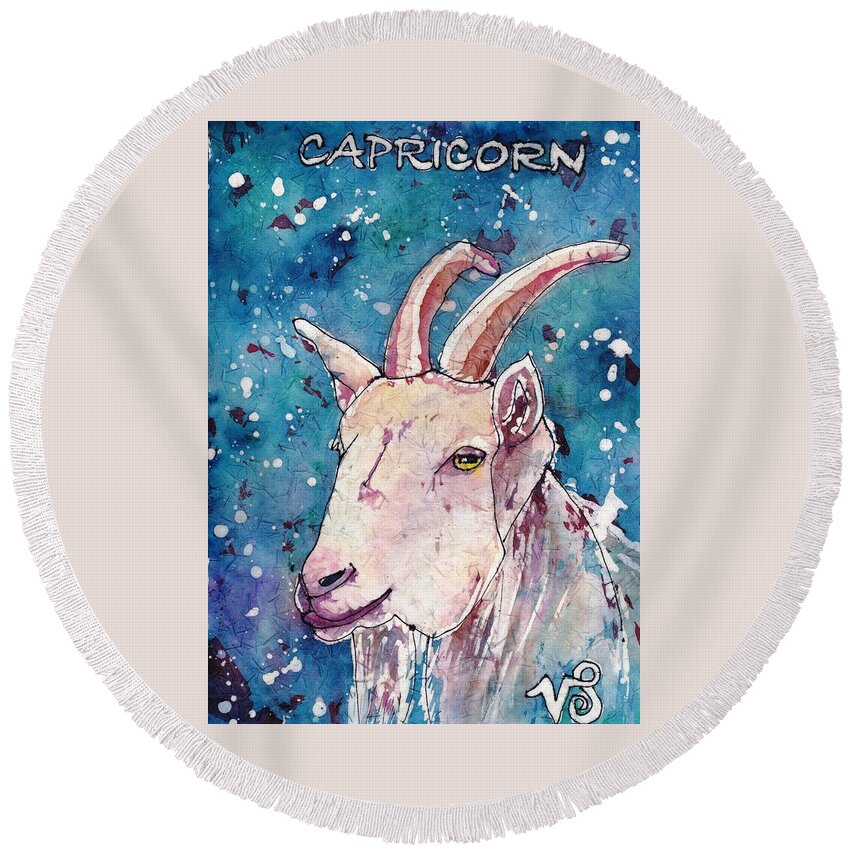 Zodiac Round Beach Towel featuring the painting Capricorn by Ruth Kamenev