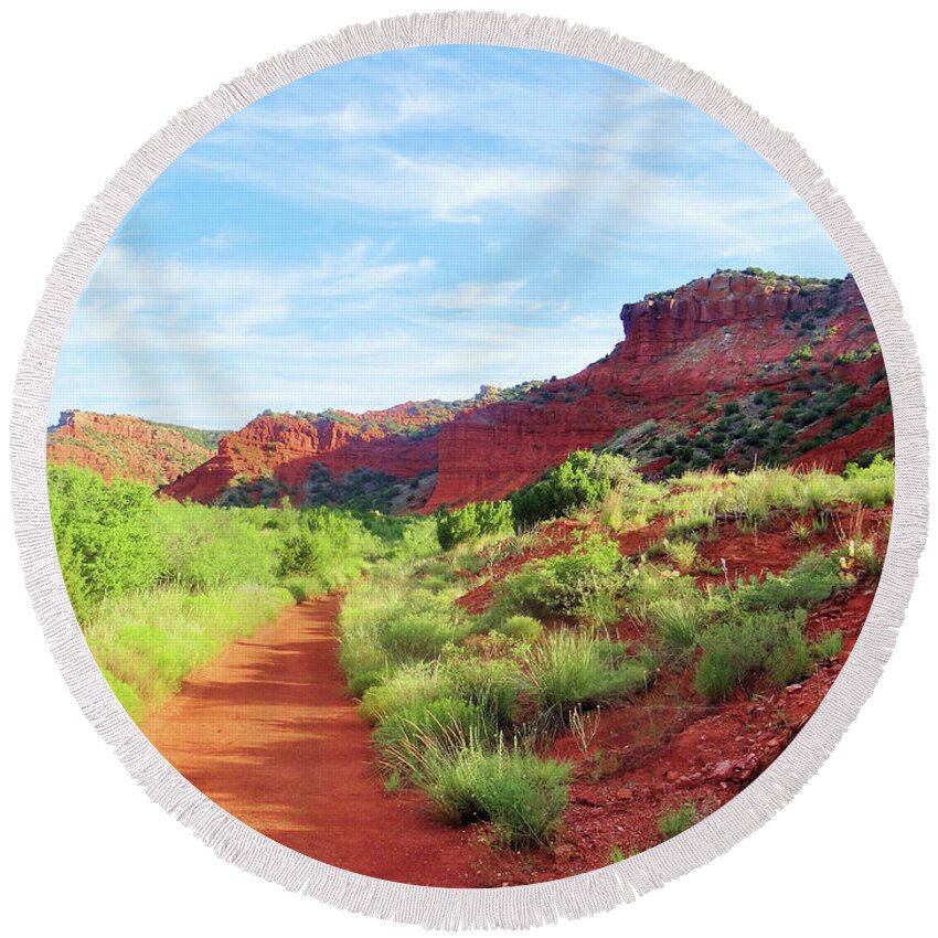 Mountains Round Beach Towel featuring the photograph Caprock Canyon Hike by Doris Aguirre