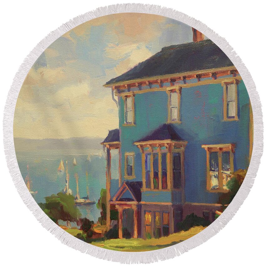 Coast Round Beach Towel featuring the painting Captain's House by Steve Henderson