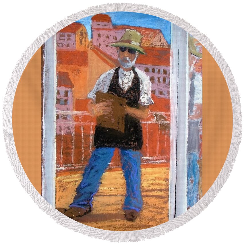 Self Portrait Round Beach Towel featuring the painting Captured in Antibes by Gary Coleman