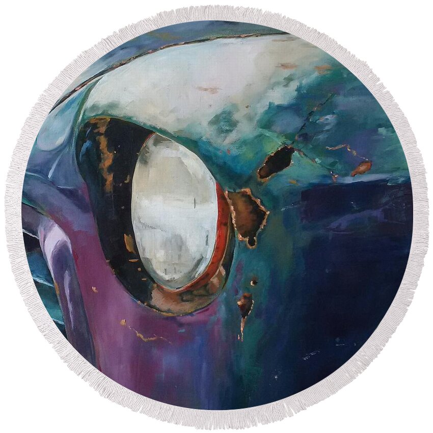 Car Light Round Beach Towel featuring the painting Been there, seen that by Sheila Romard