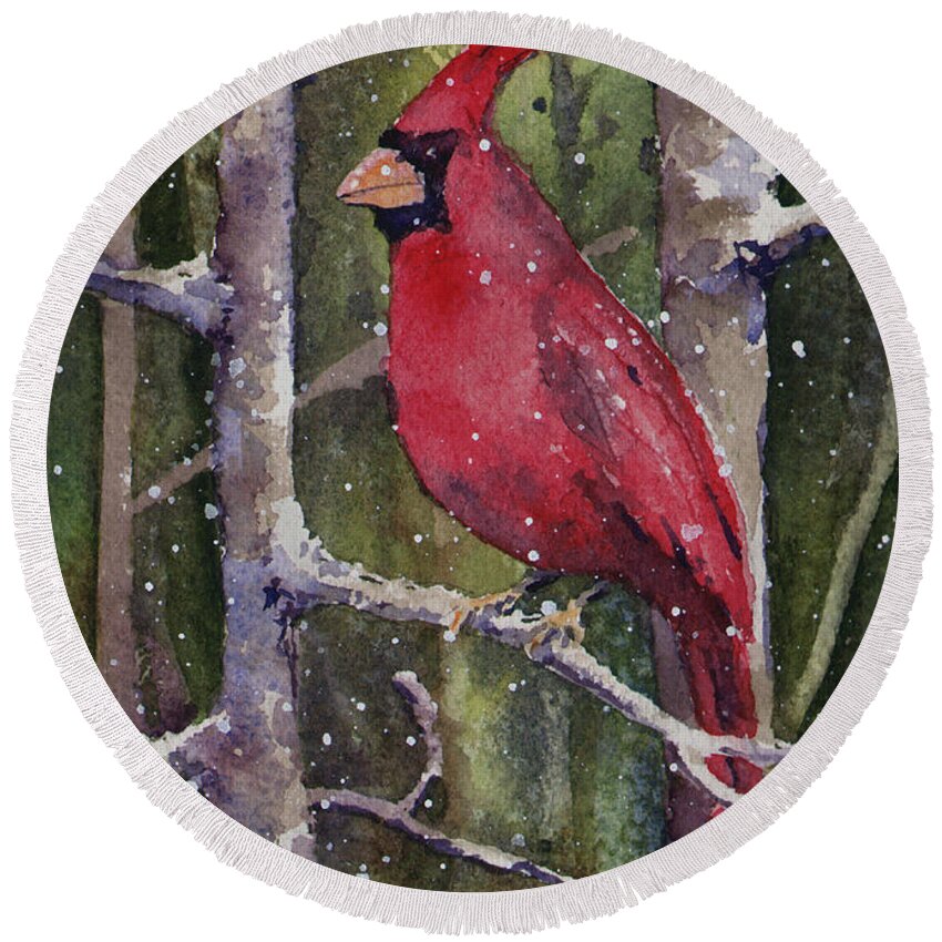 Cardinal Round Beach Towel featuring the painting Cardinal by Sam Sidders