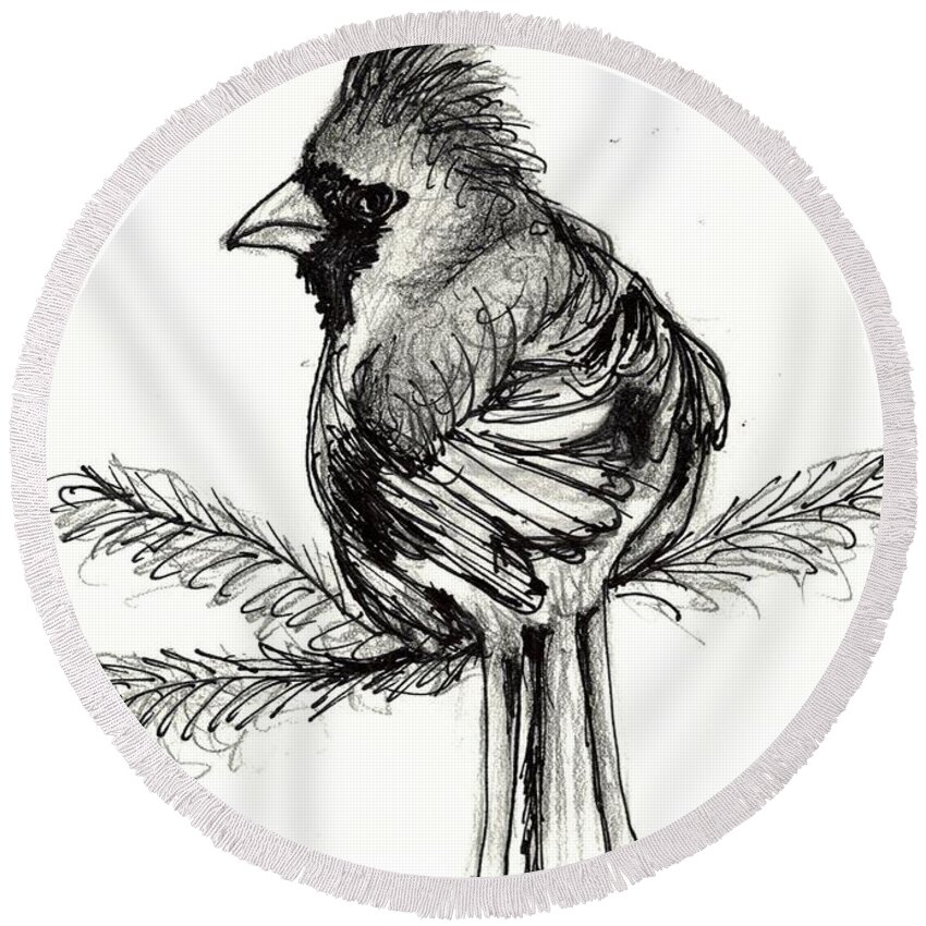 Cardinal Round Beach Towel featuring the drawing Cardinals Rule by Carol Allen Anfinsen