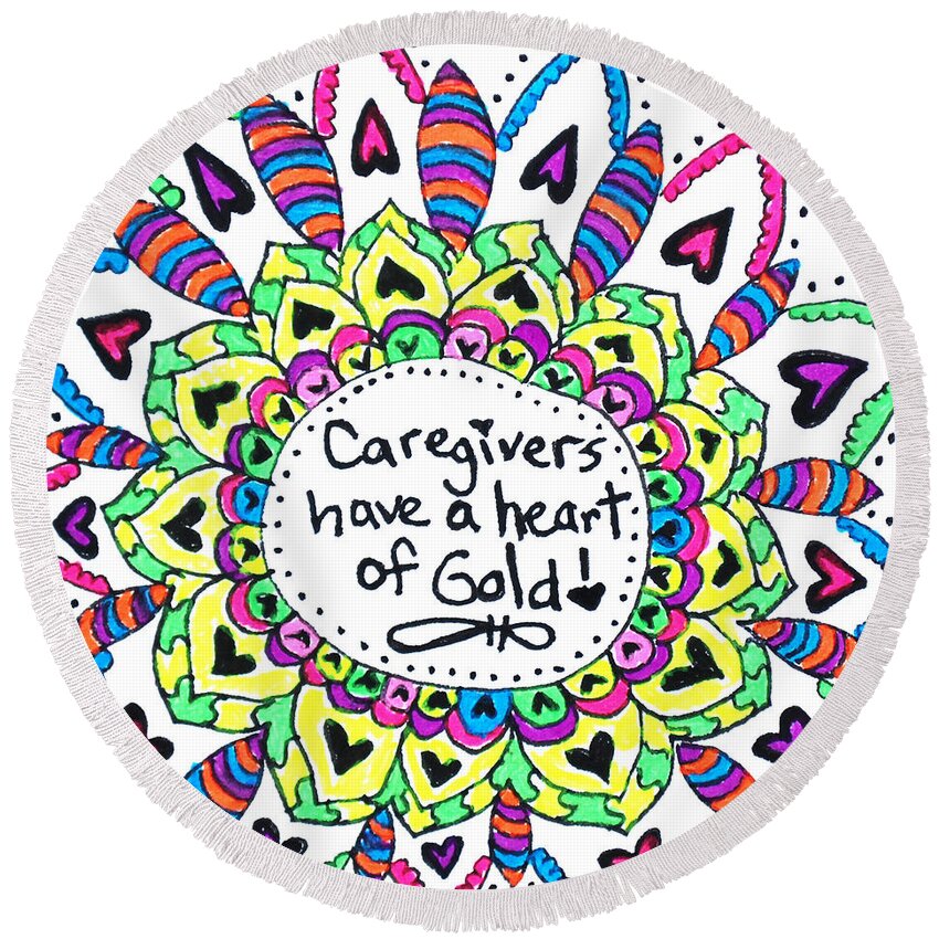 Caregiver Round Beach Towel featuring the drawing Caregiver Flower by Carole Brecht