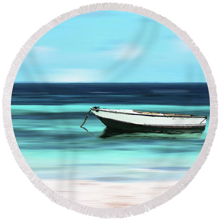 Beach Round Beach Towel featuring the digital art Caribbean Dream Boat by Deborah Smith
