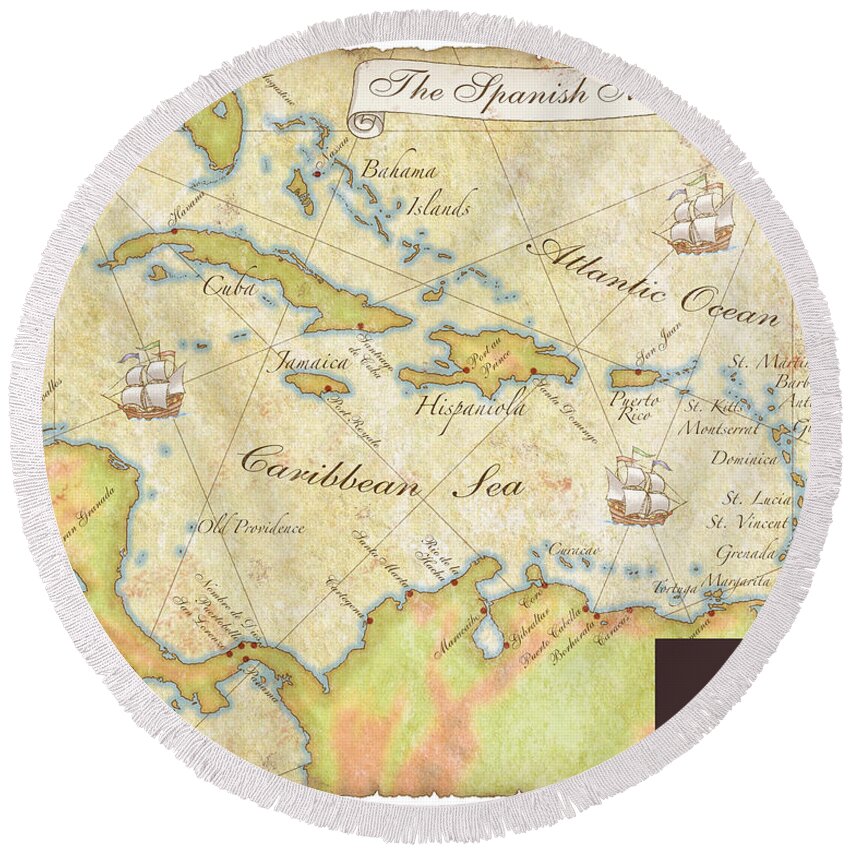Map Round Beach Towel featuring the digital art Caribbean Map II by Unknown
