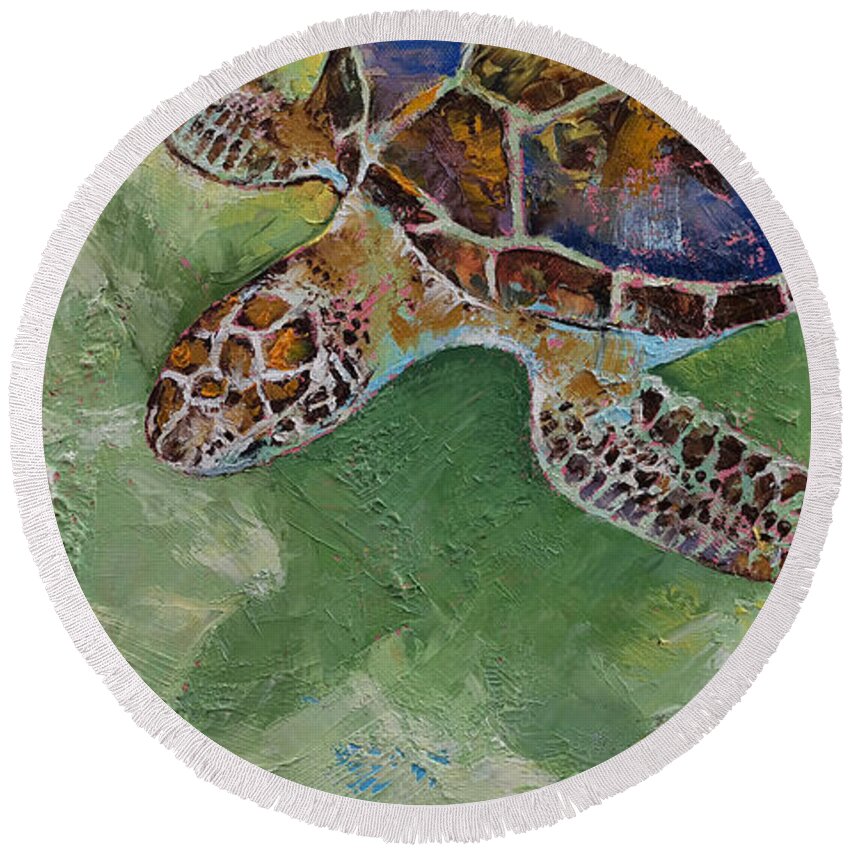 Caribbean Sea Turtle Round Beach Towel featuring the painting Caribbean Sea Turtle by Michael Creese