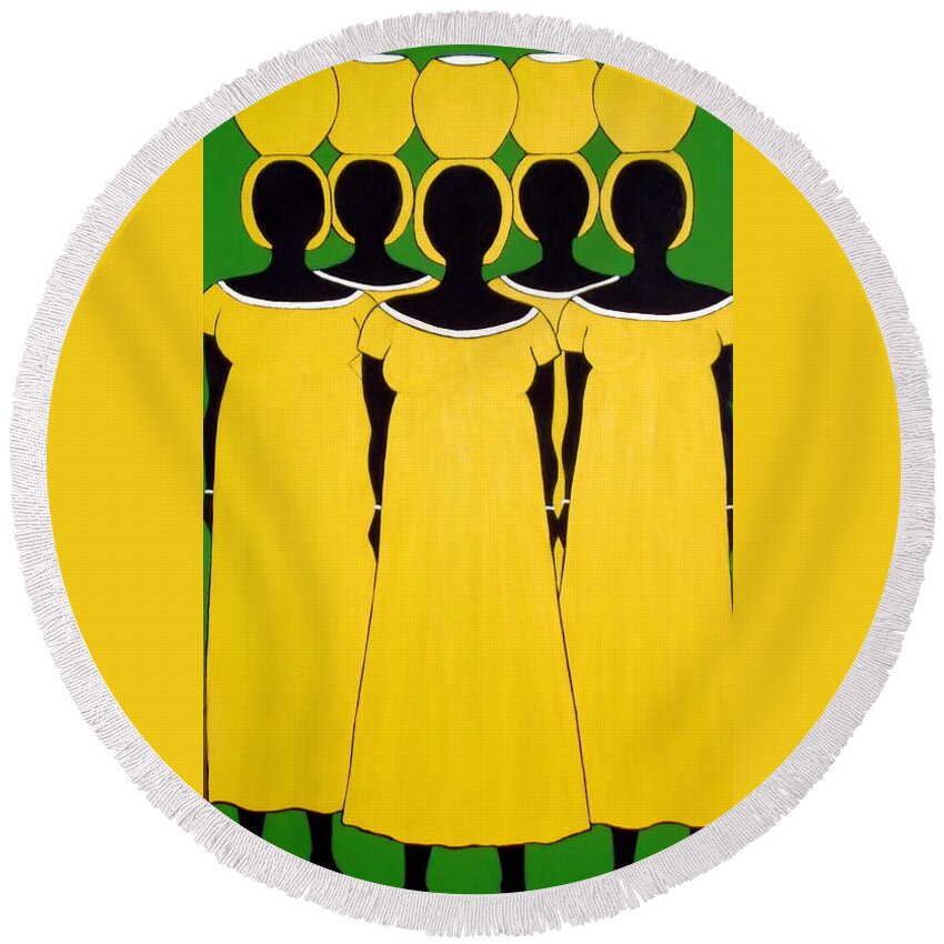 Women Round Beach Towel featuring the painting Caribbean Yellow by Stephanie Moore