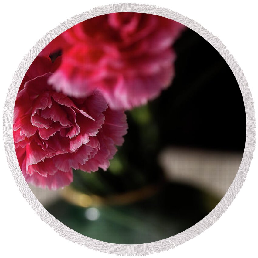 Carnations Round Beach Towel featuring the photograph Carnation Series 2 by Mike Eingle