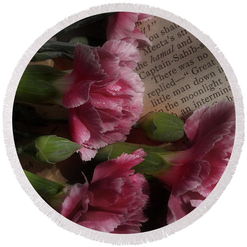 Carnations Round Beach Towel featuring the photograph Carnation Series 7 by Mike Eingle