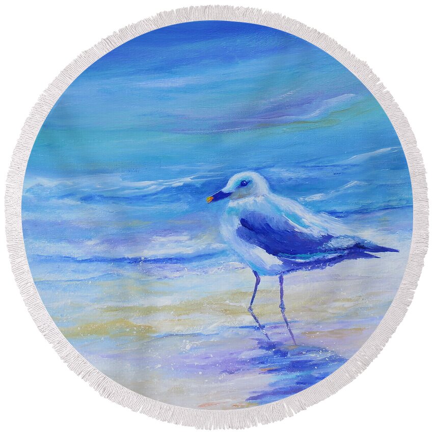 Southern Round Beach Towel featuring the painting Carolina Gull by Pamela Poole