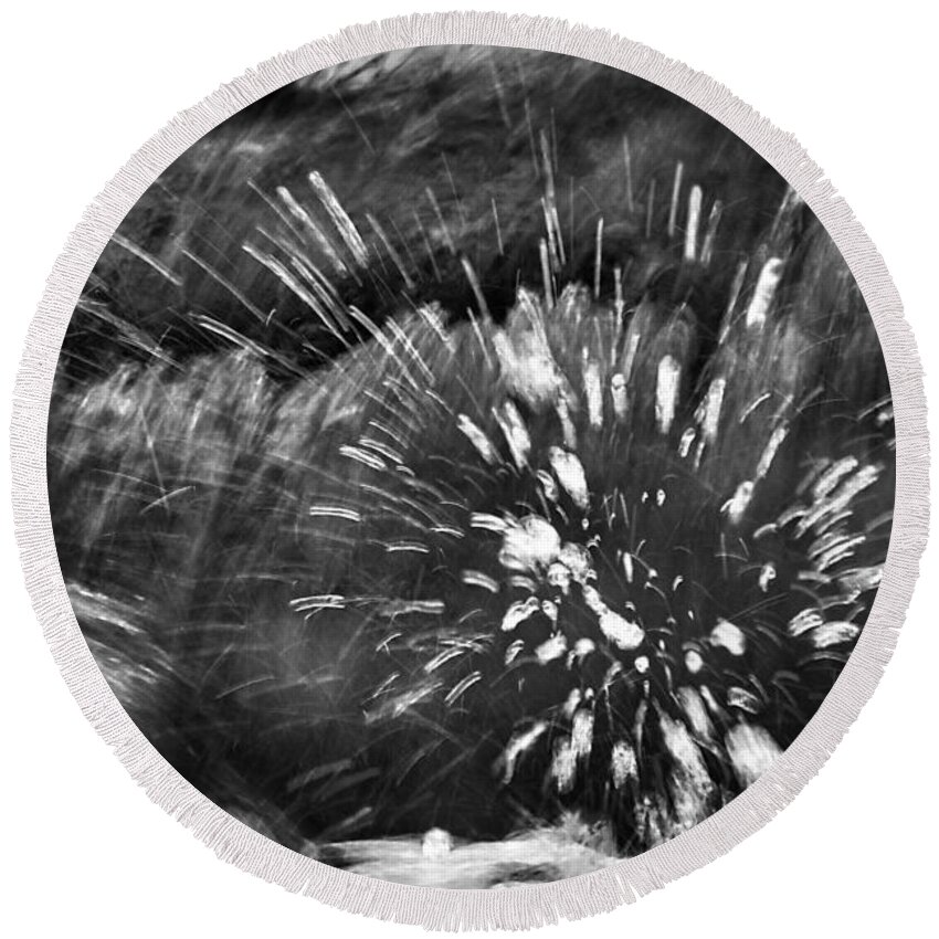Abstract Round Beach Towel featuring the photograph Cascade Abstract - Black and White by Stuart Litoff