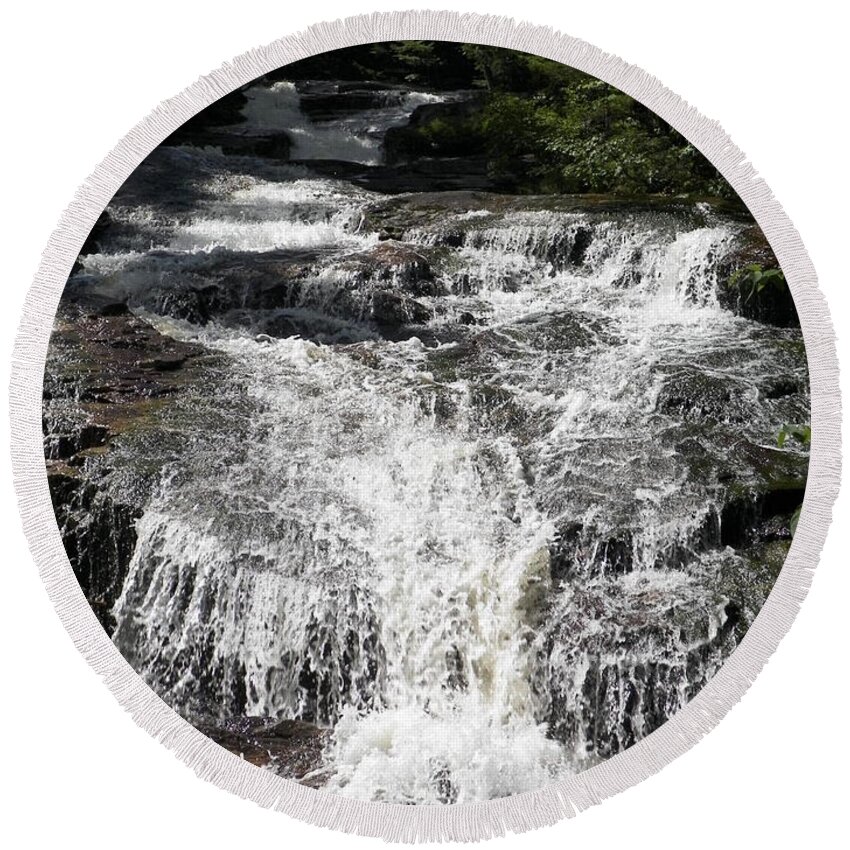 Waterfall Round Beach Towel featuring the photograph Cascading Falls by Gina Sullivan