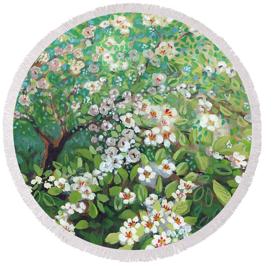 Landscape Round Beach Towel featuring the painting Cascading by Jennifer Lommers