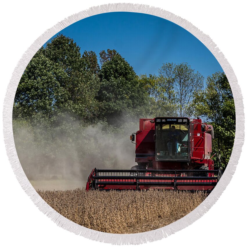 Axial Flow Round Beach Towel featuring the photograph Case IH Bean Harvest by Ron Pate