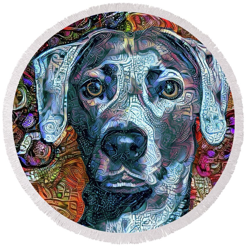 Lacy Dog Round Beach Towel featuring the digital art Cash the Blue Lacy Dog by Peggy Collins