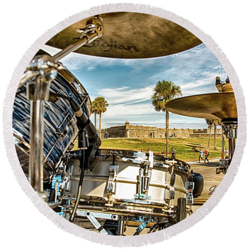  Round Beach Towel featuring the photograph Castillo Drums by Joseph Desiderio