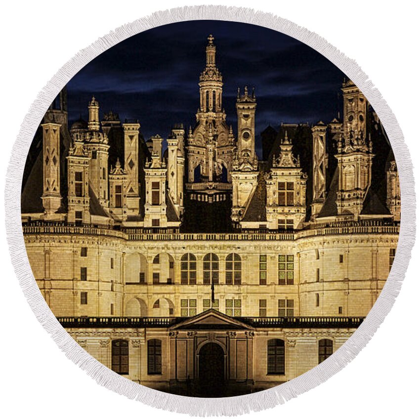 Castle Round Beach Towel featuring the photograph Castle Chambord illuminated by Heiko Koehrer-Wagner