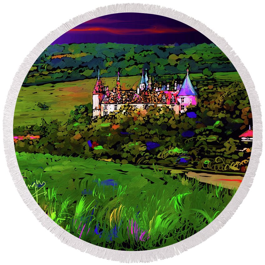 Castle Round Beach Towel featuring the painting Castle in Beaune,France by DC Langer