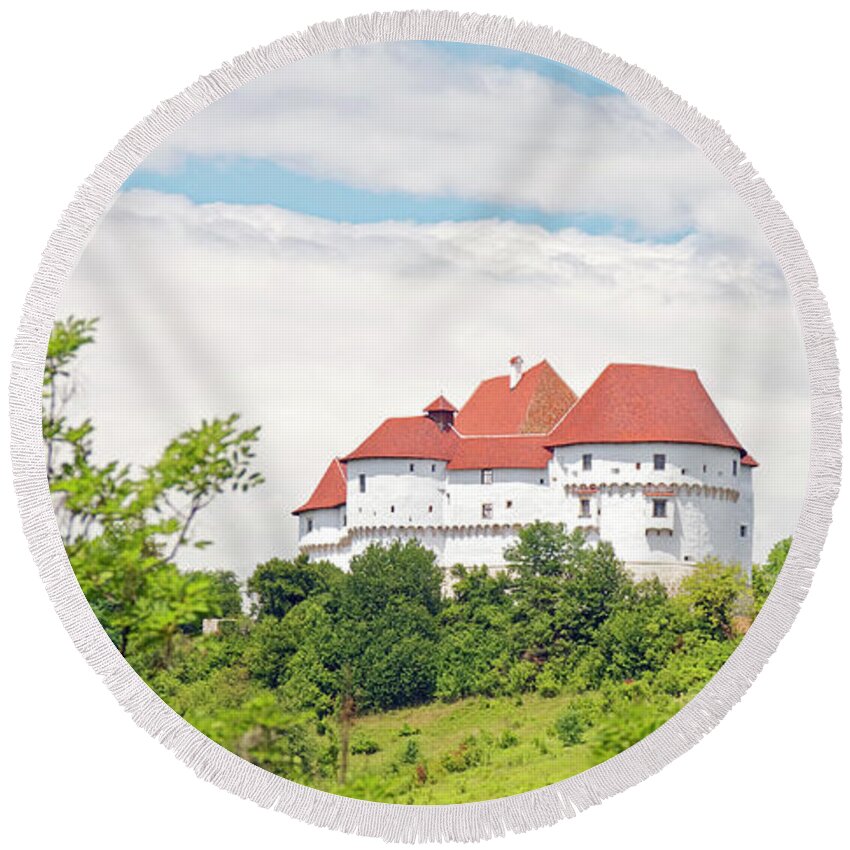 Castle On Hill Round Beach Towel featuring the photograph Castle on the Hill by Sally Weigand