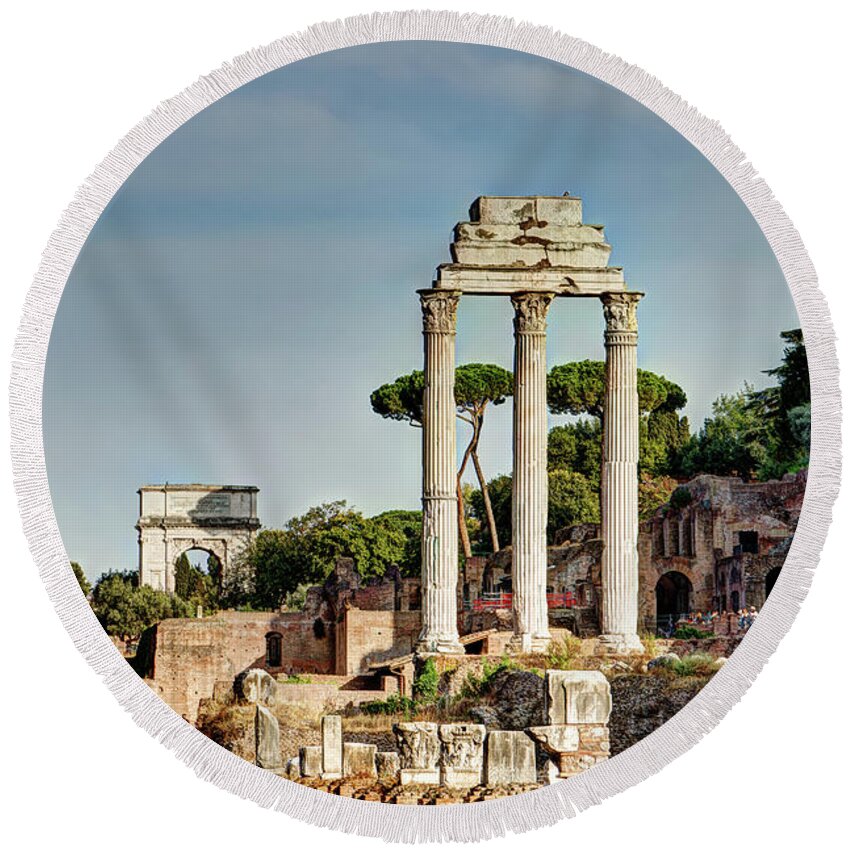 Forum Round Beach Towel featuring the photograph Castor Pollux and Titus by Weston Westmoreland