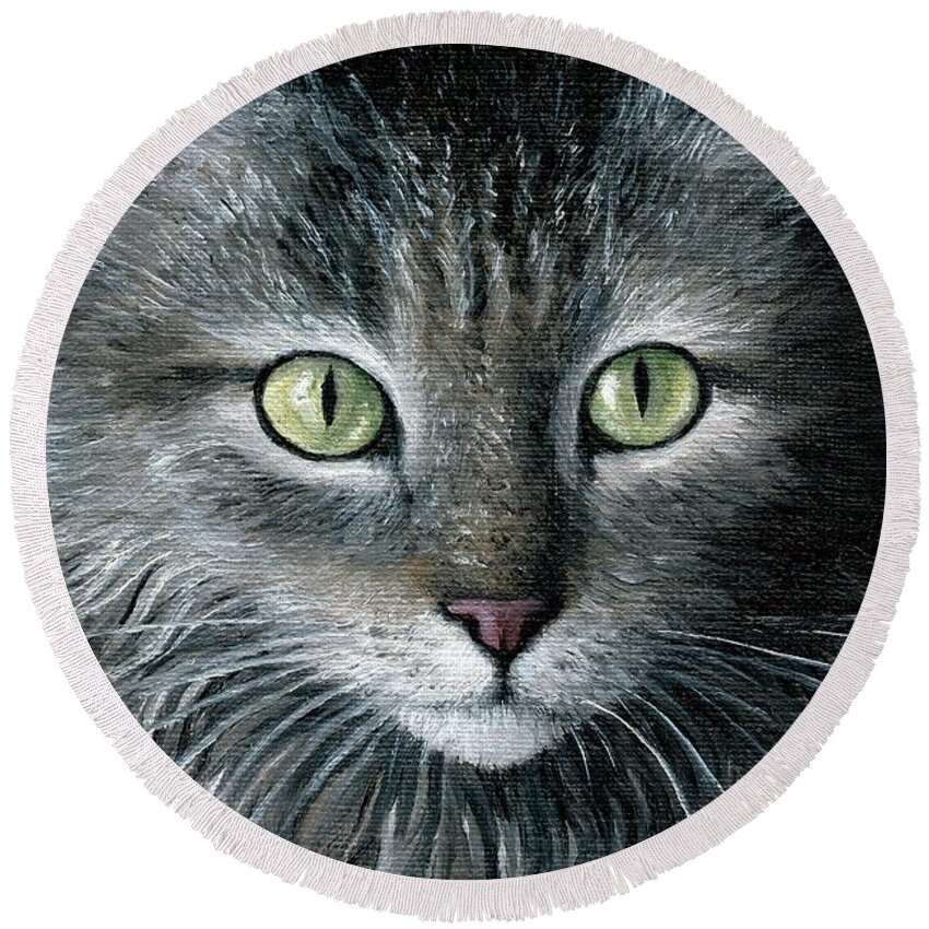 Cat Round Beach Towel featuring the painting Cat 478 by Lucie Dumas