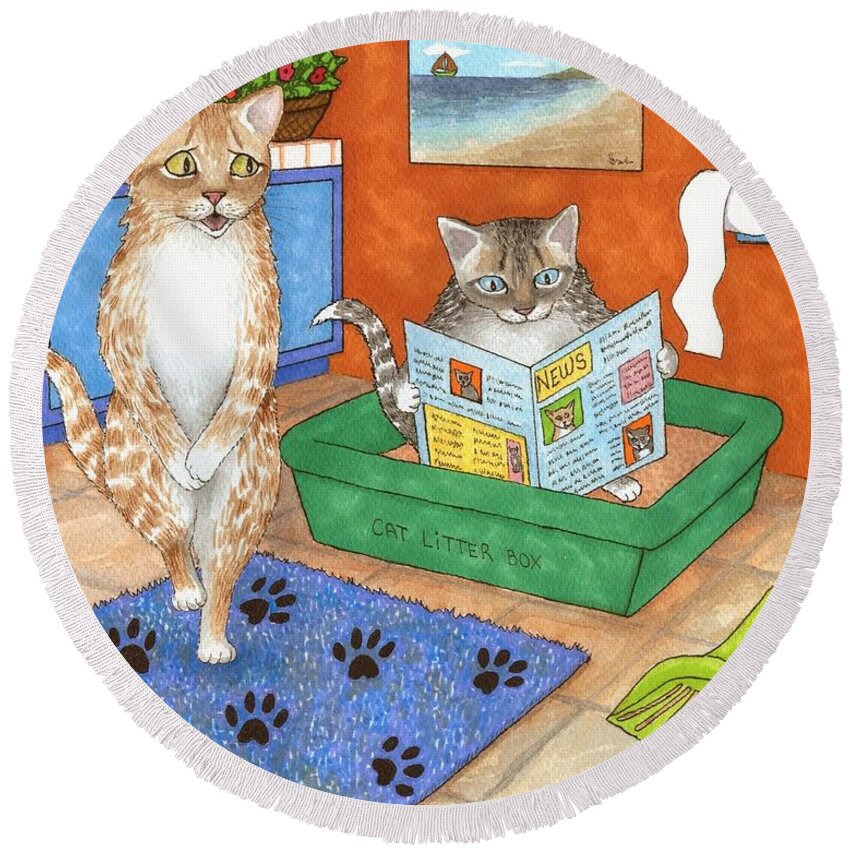 Cat Round Beach Towel featuring the painting Cat 538 by Lucie Dumas