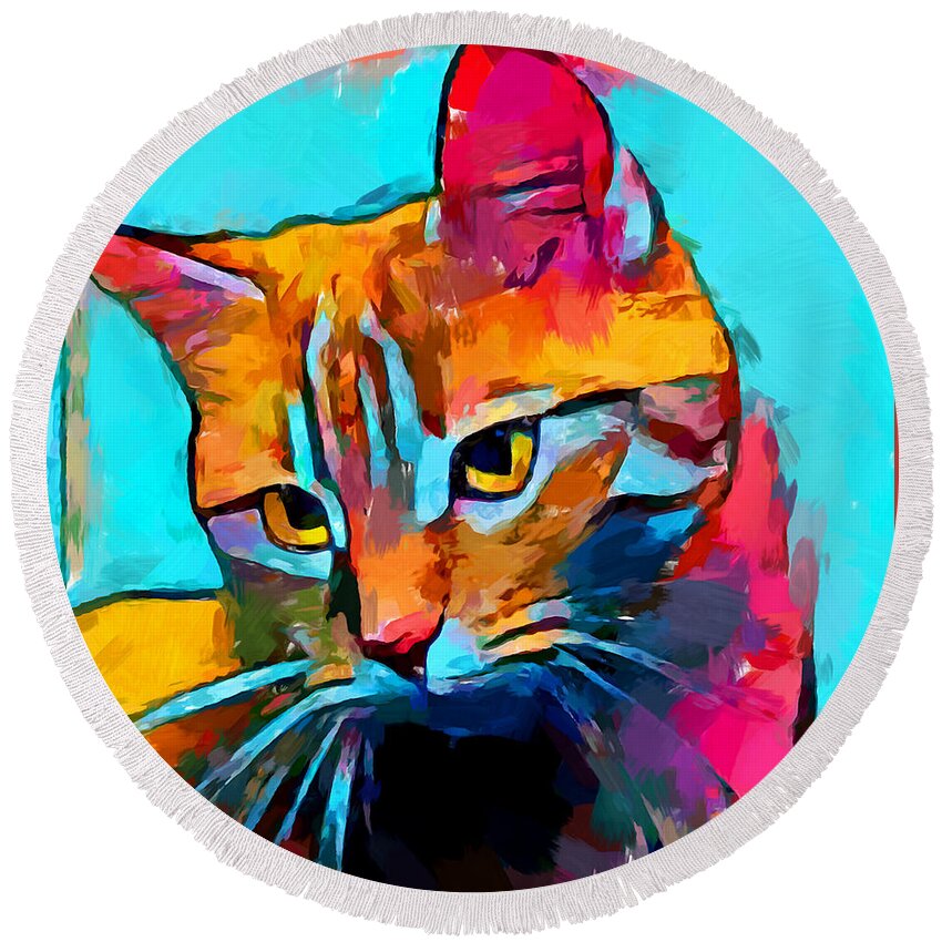 Cat Round Beach Towel featuring the painting Cat 6 by Chris Butler