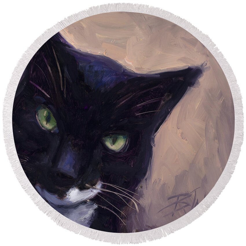 Cats With Attitude Round Beach Towel featuring the painting Cat A Tude by Billie Colson