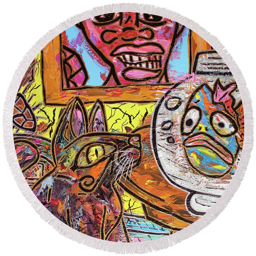 Acrylic Round Beach Towel featuring the painting Cat Fish by Odalo Wasikhongo