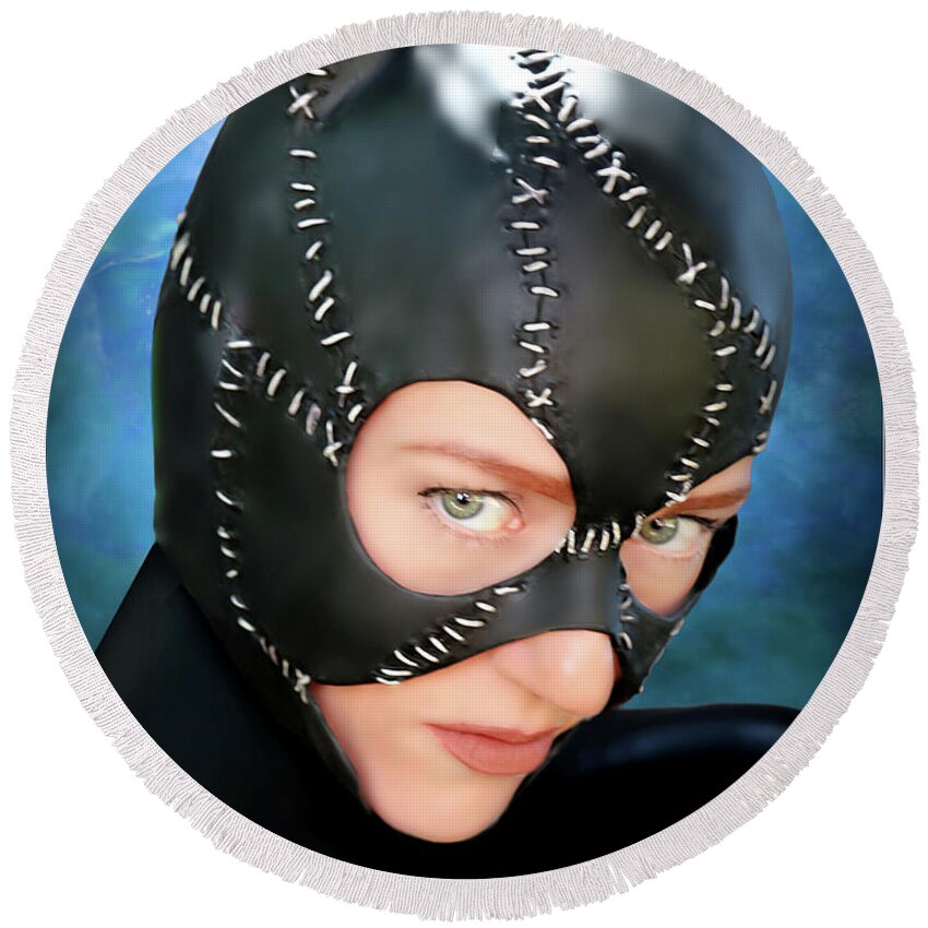 Cat Woman Round Beach Towel featuring the photograph Cat Mask by Jon Volden