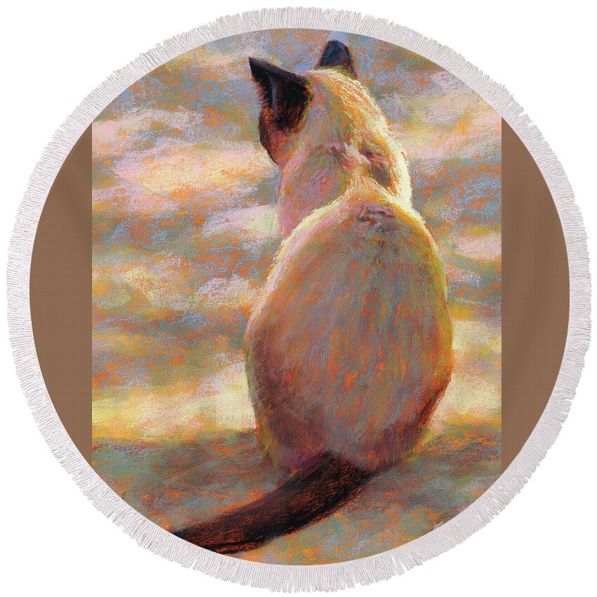 Animals Round Beach Towel featuring the painting Cat-ness by Rita Kirkman