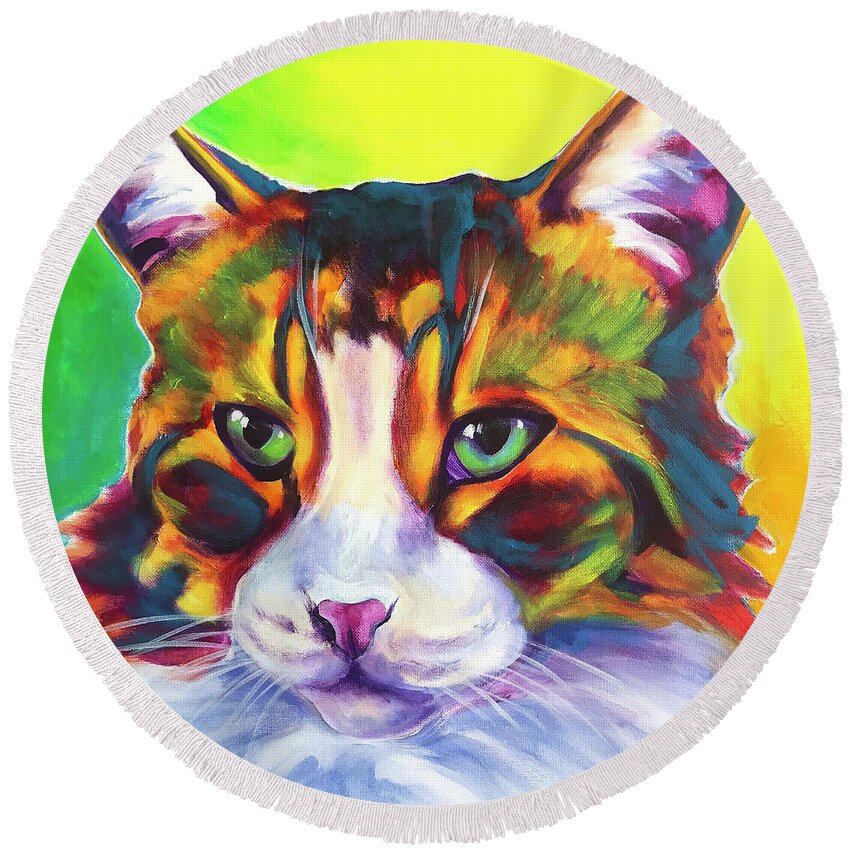 Pet Portrait Round Beach Towel featuring the painting Cat - Tabby by Dawg Painter