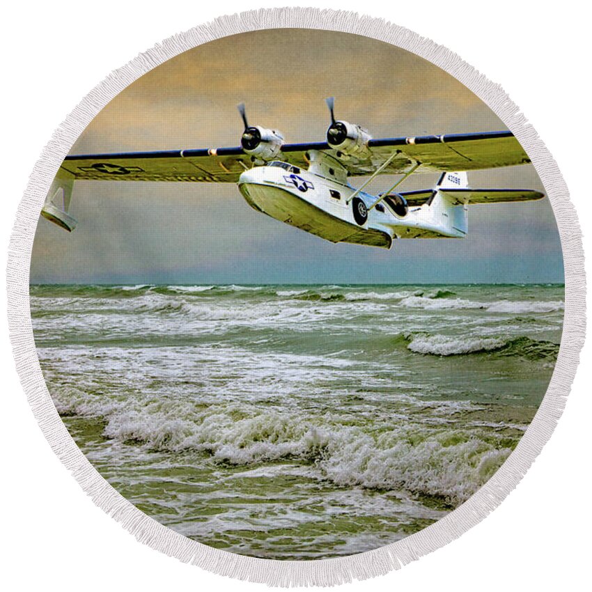 Flying Boat Round Beach Towel featuring the photograph Catalina Flying Boat by Chris Lord