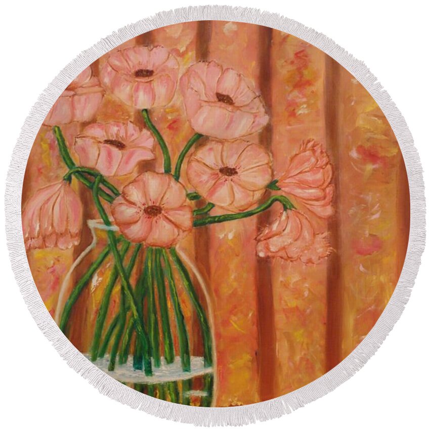 Abstract-oil-painting Round Beach Towel featuring the painting Catalinas Bouquet by Catalina Walker
