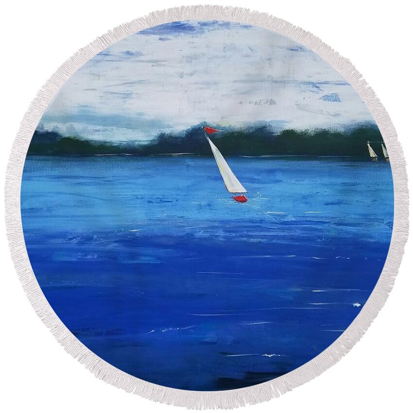 Sailing Round Beach Towel featuring the painting Catch the Wind by Terri Einer