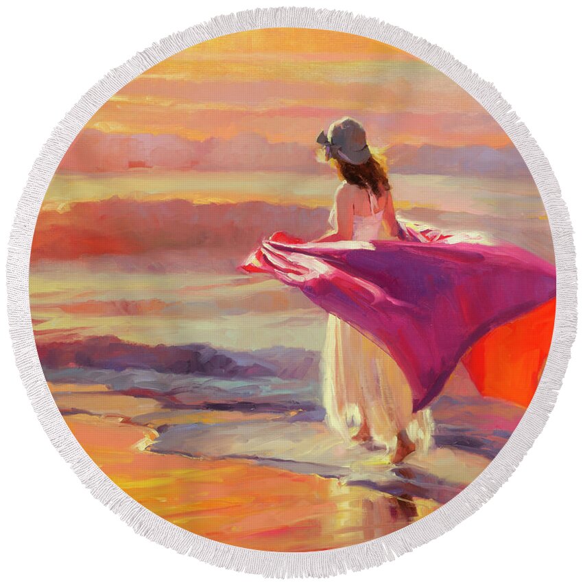 Coast Round Beach Towel featuring the painting Catching the Breeze by Steve Henderson
