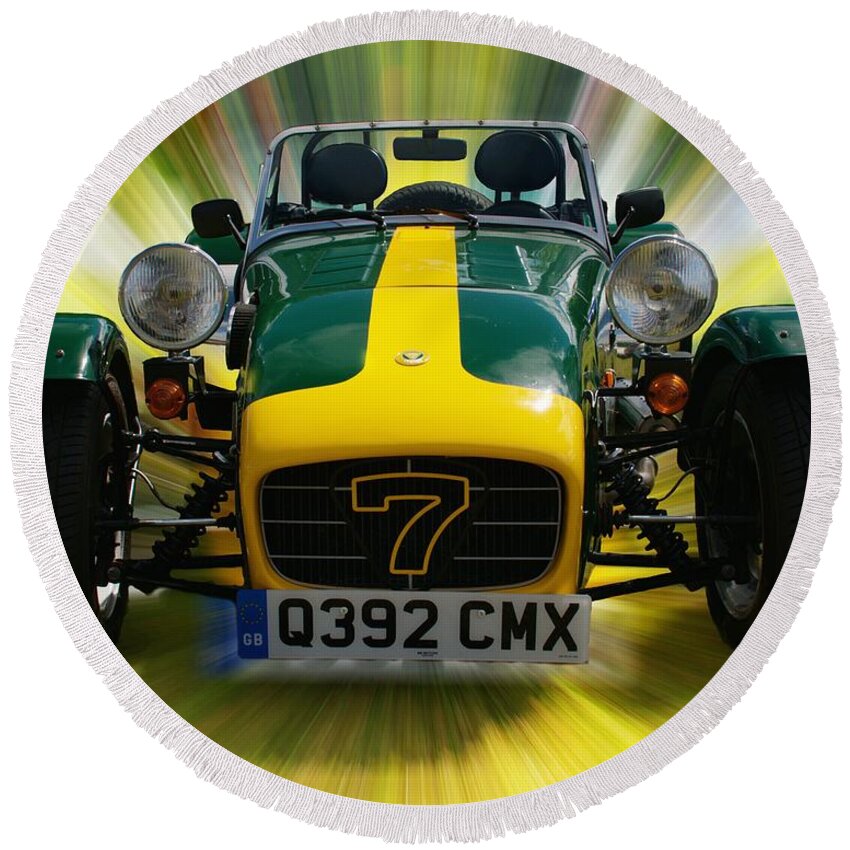 Caterham 7 Round Beach Towel featuring the photograph Caterham 7 by Chris Day