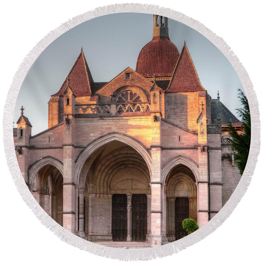 Church Round Beach Towel featuring the photograph Cathedral Beaune France by Lawrence Knutsson