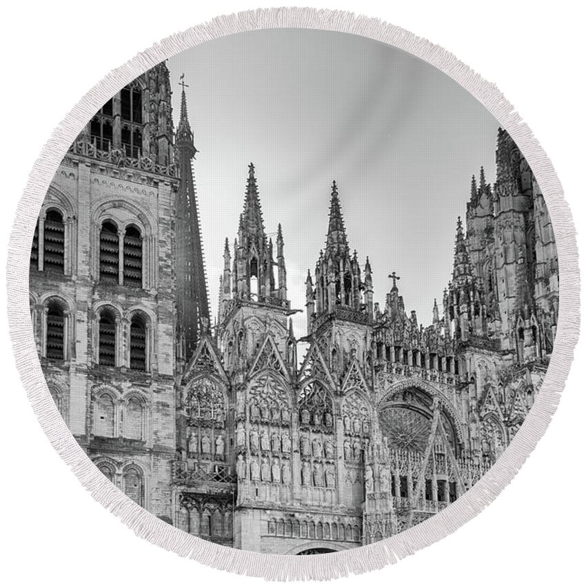 Europe Round Beach Towel featuring the digital art Cathedral in Rouen France by Carol Ailles