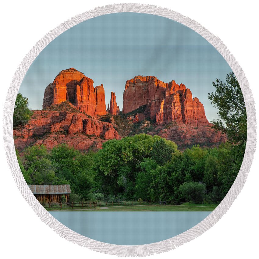 Arizona Round Beach Towel featuring the photograph Cathedral Rock by John Roach