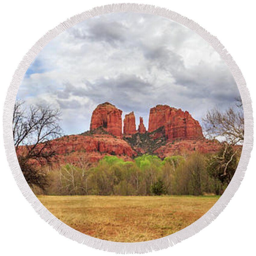 Cathedral Rock Round Beach Towel featuring the photograph Cathedral Rock Panorama by James Eddy