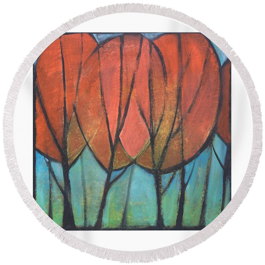 Trees Round Beach Towel featuring the painting Cathedral by Tim Nyberg