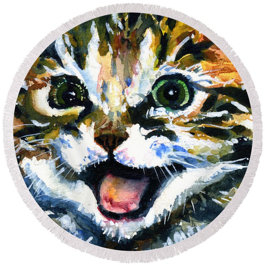 Eyes Round Beach Towel featuring the painting Cats Eyes 15 by John D Benson